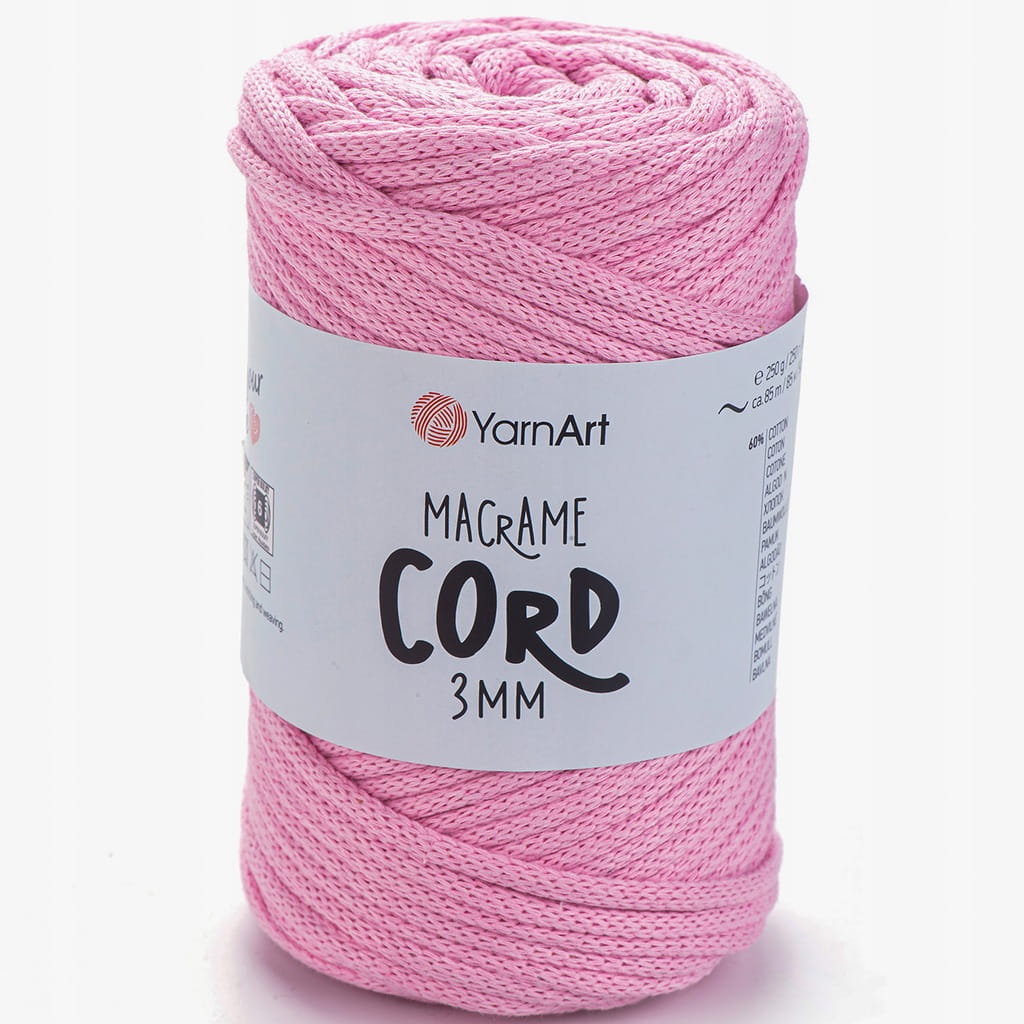Sznurek | YarnArt | Macrame Cord 3mm | 762 | różowy jasny